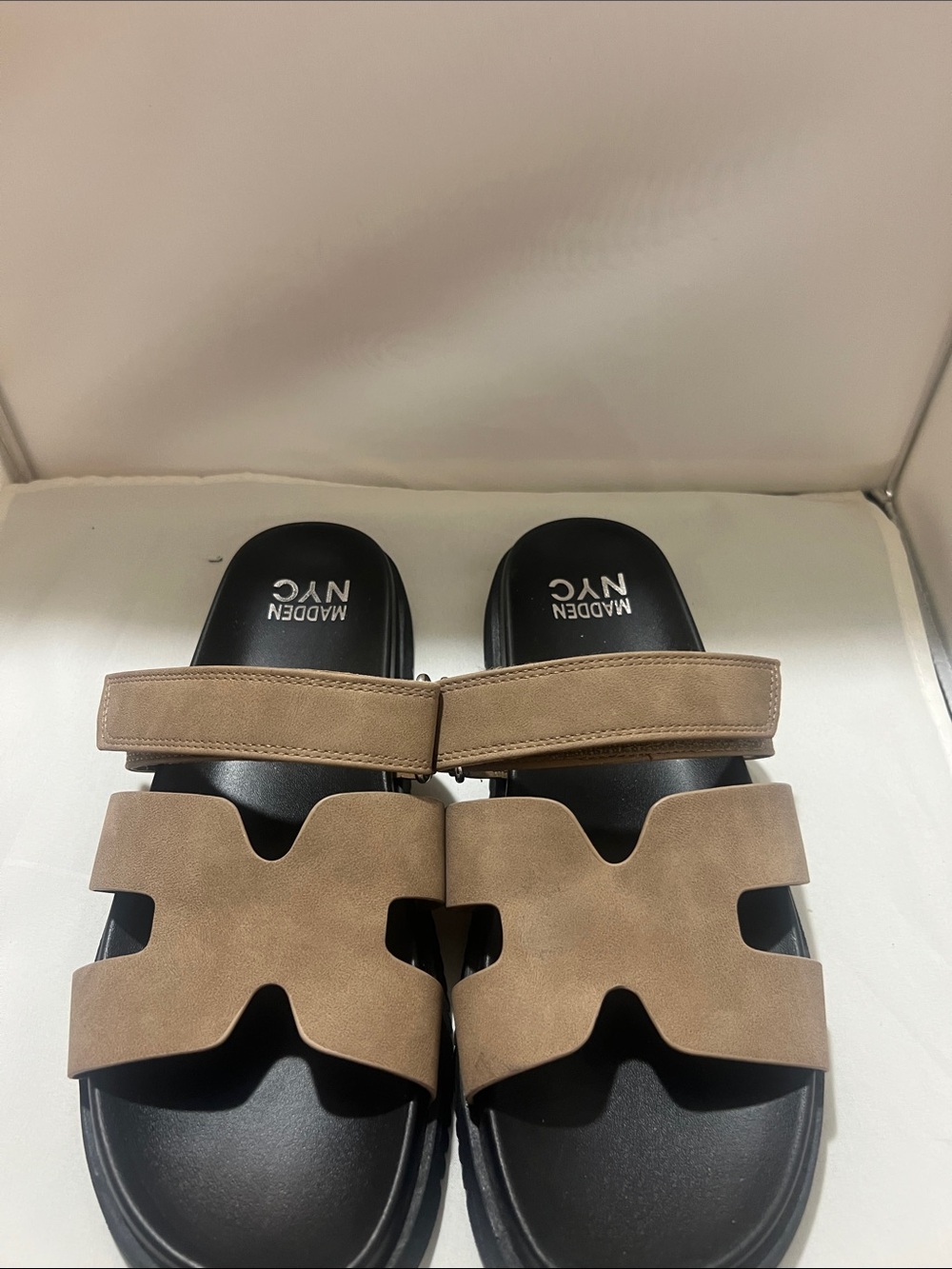 Madden NYC Women's Taupe Slide Sandals